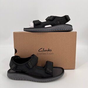 Clarks Wesley Bay Size 10M Black Synthetic Hook Loop Trail Tread Sandal